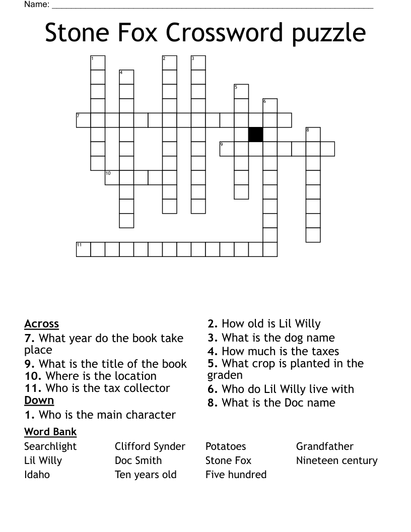 Stone Fox Crossword puzzle