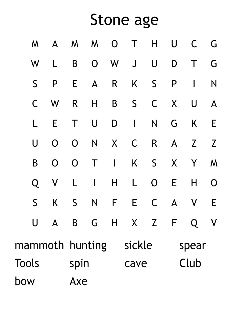 Stone age Word Search