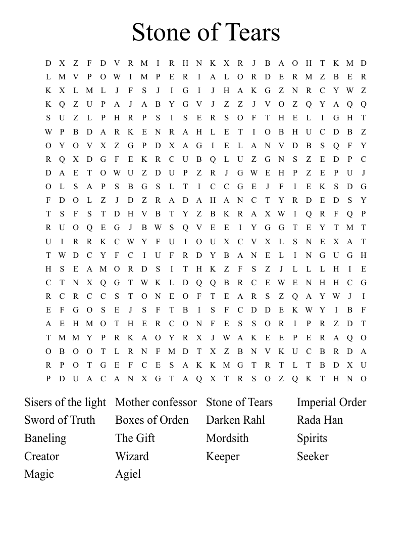 Stone of Tears Word Search