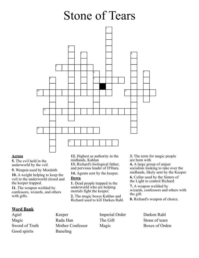 Stone of Tears Crossword