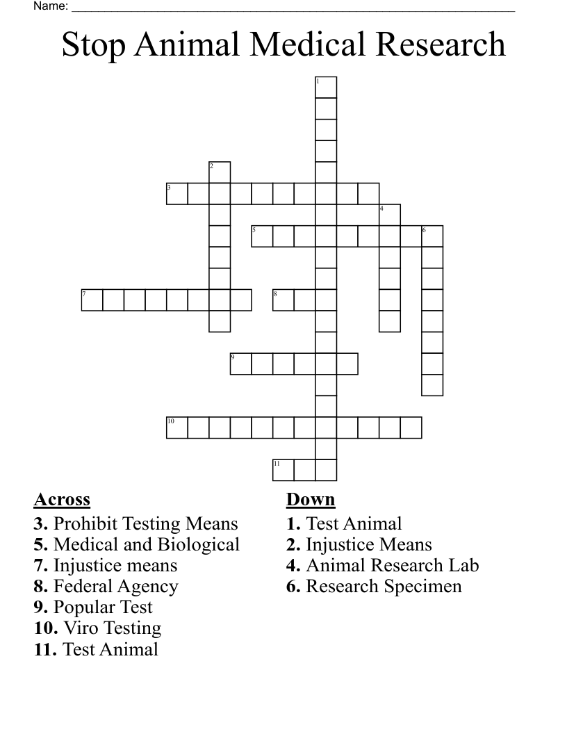 Stop Animal Medical Research Crossword