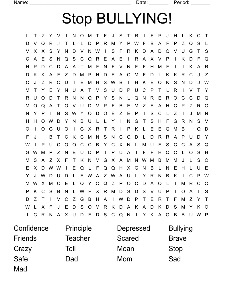 Stop BULLYING! Word Search