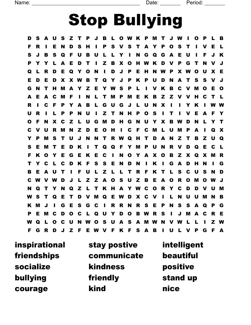 Stop Bullying Word Search