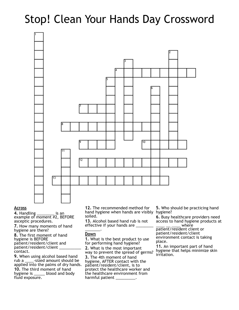 Stop! Clean Your Hands Day Crossword