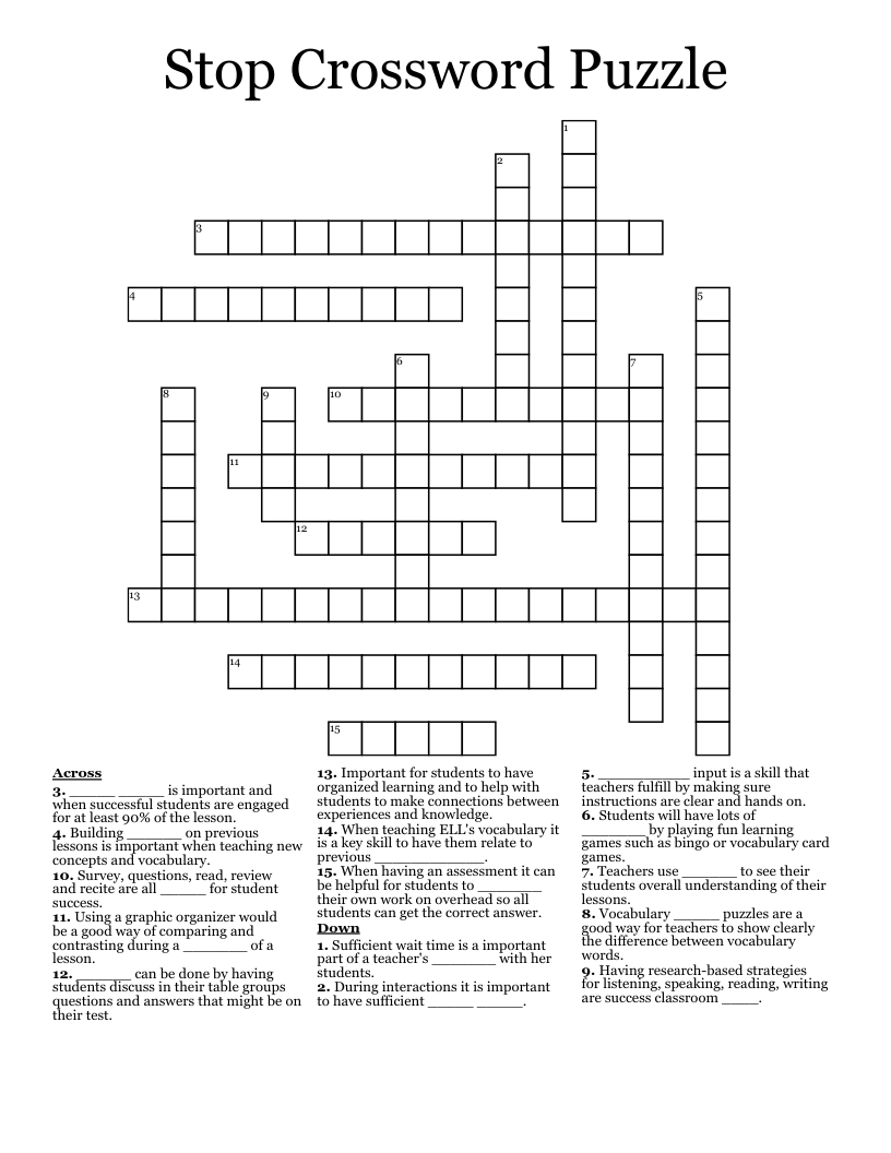 Stop Crossword Puzzle 