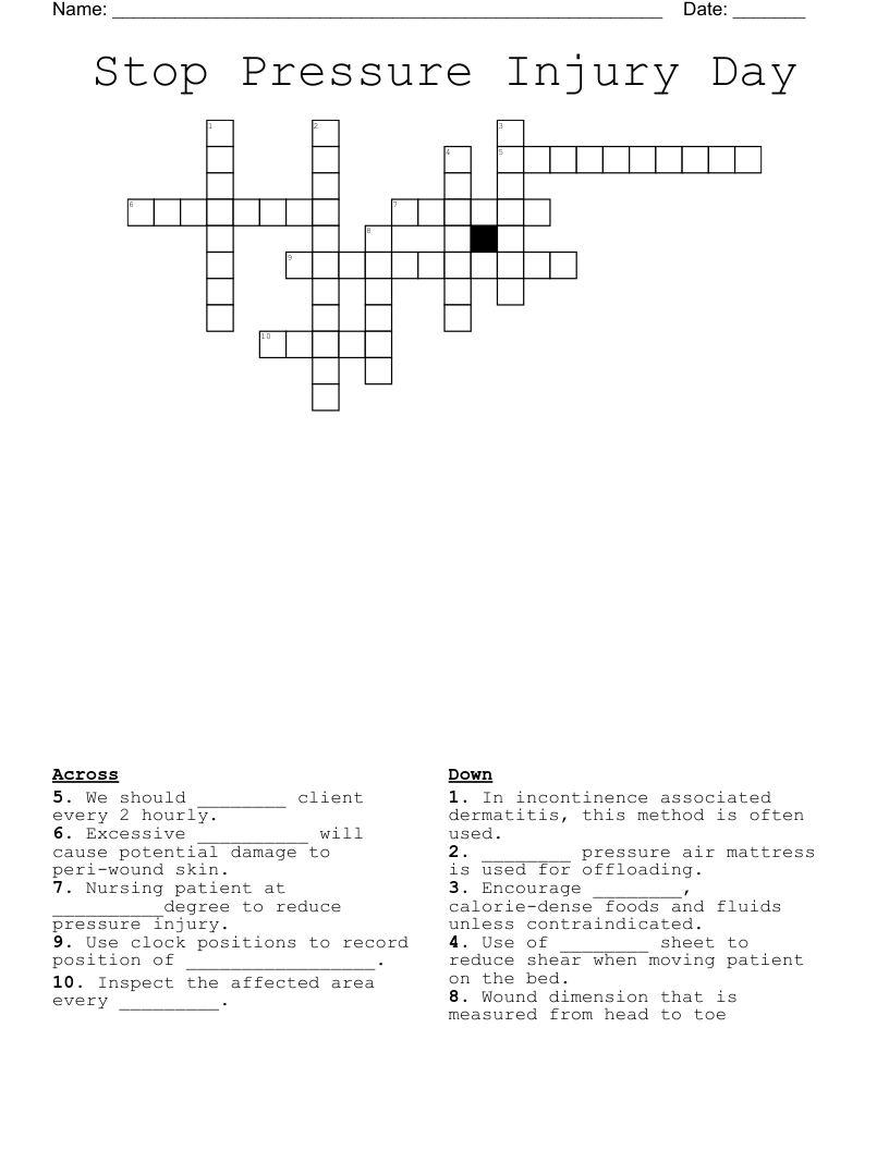 Stop Pressure Injury Day Crossword