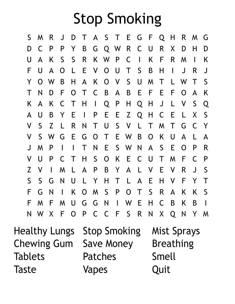 Stop Smoking Word Search
