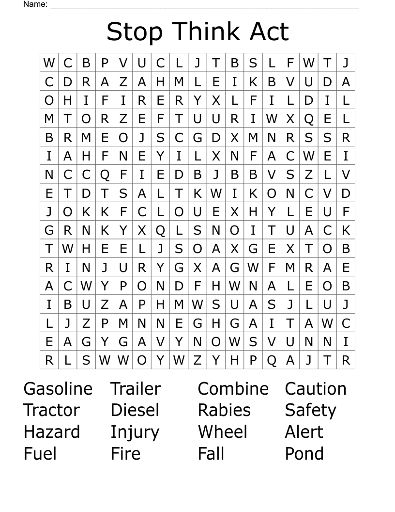 Stop Think Act Word Search