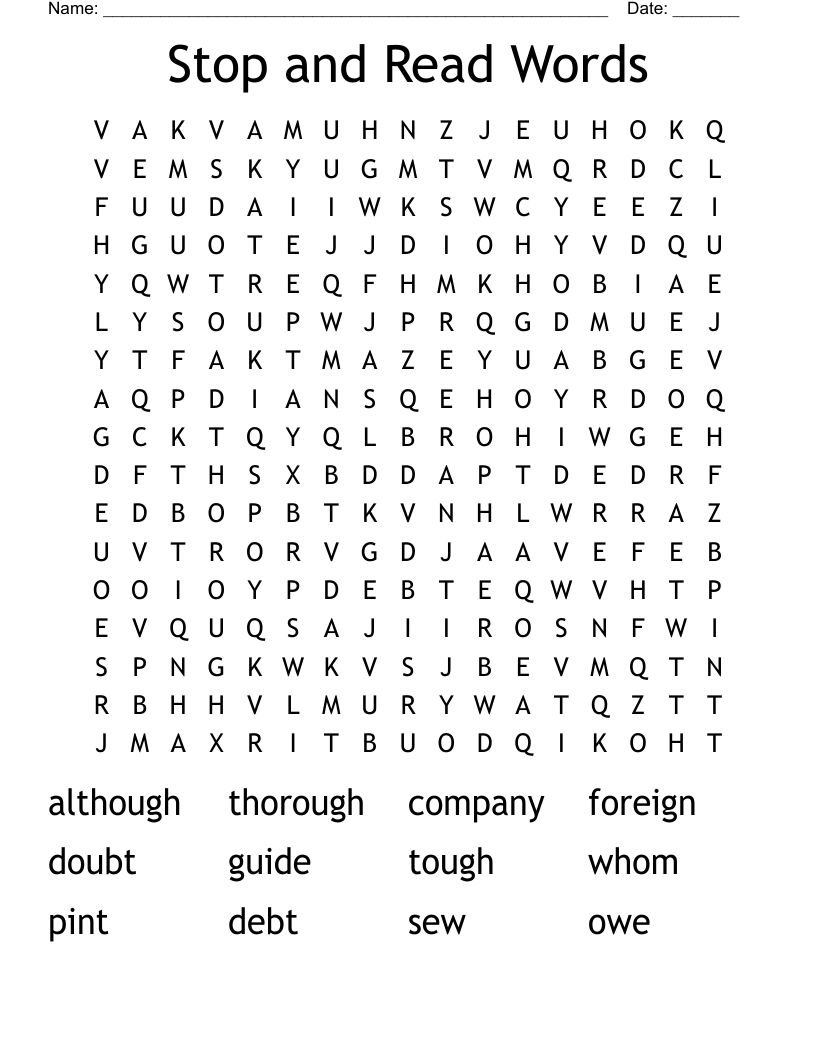 Stop and Read Words Word Search