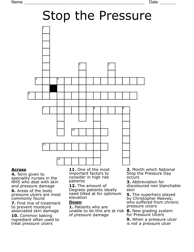 Stop the Pressure Crossword