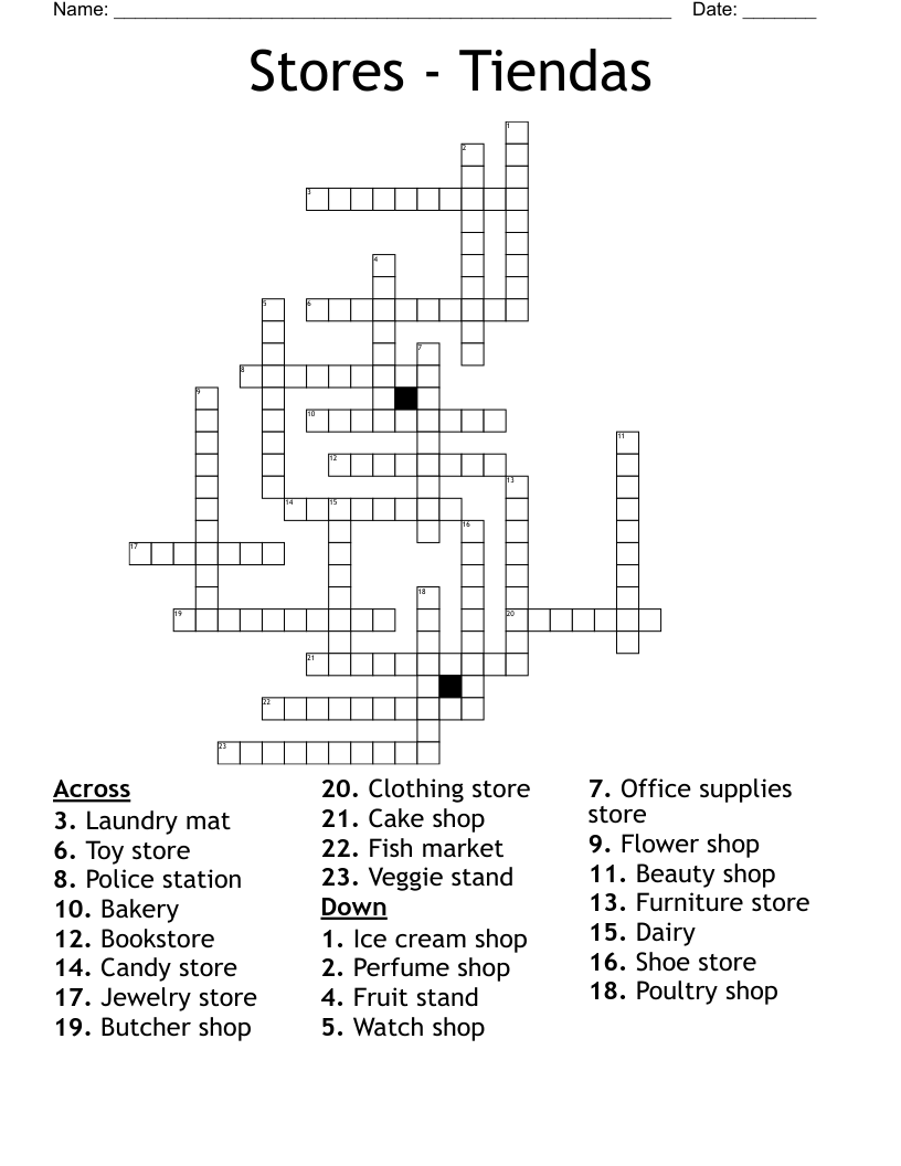 Stores - Tiendas Crossword