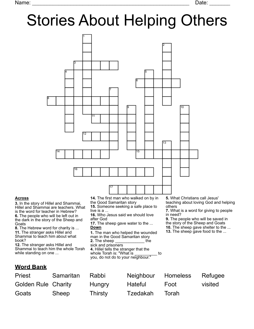 Stories About Helping Others Crossword