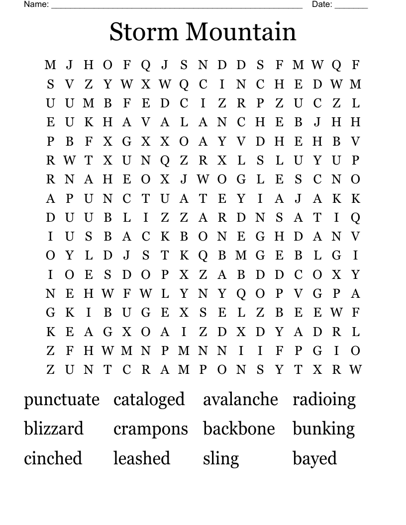 Storm Mountain Word Search