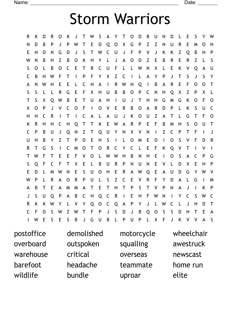 Storm Warriors Word Search