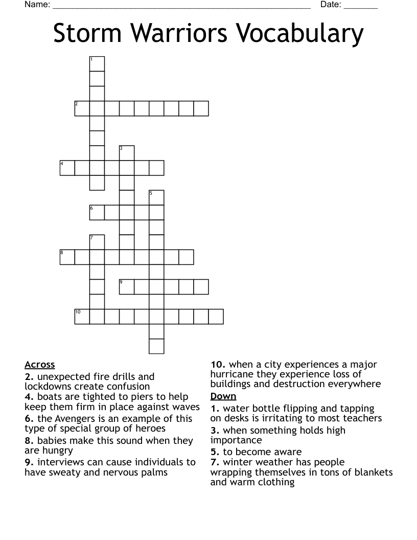 Storm Warriors Vocabulary Crossword
