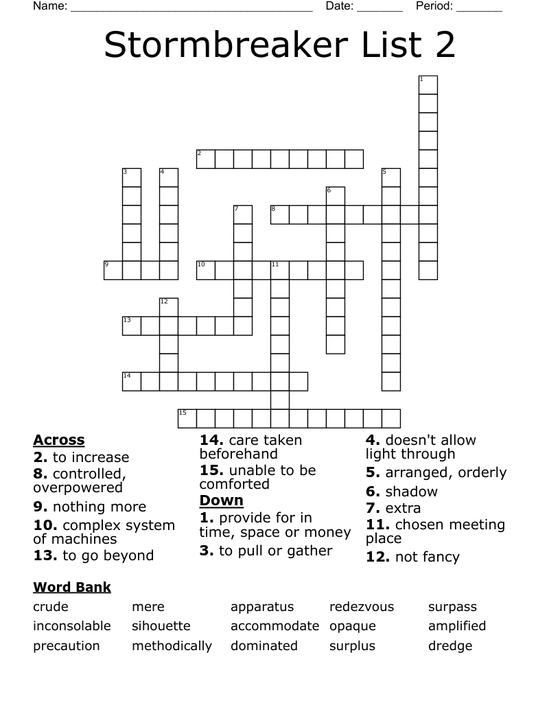 Stormbreaker List 2 Crossword
