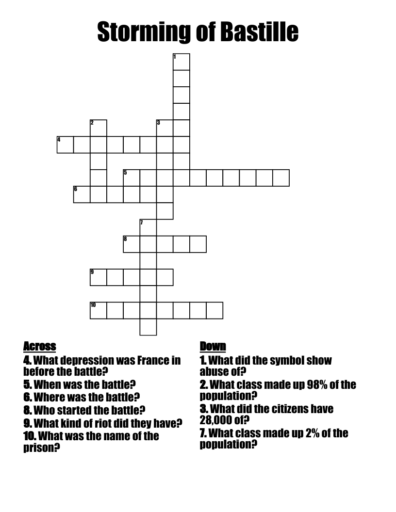 Storming of Bastille Crossword