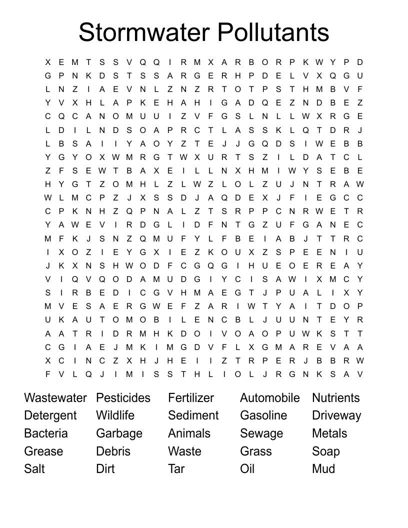 Stormwater Pollutants Word Search