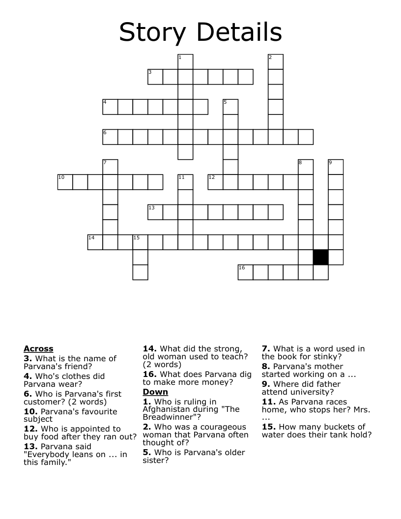 Story Details Crossword