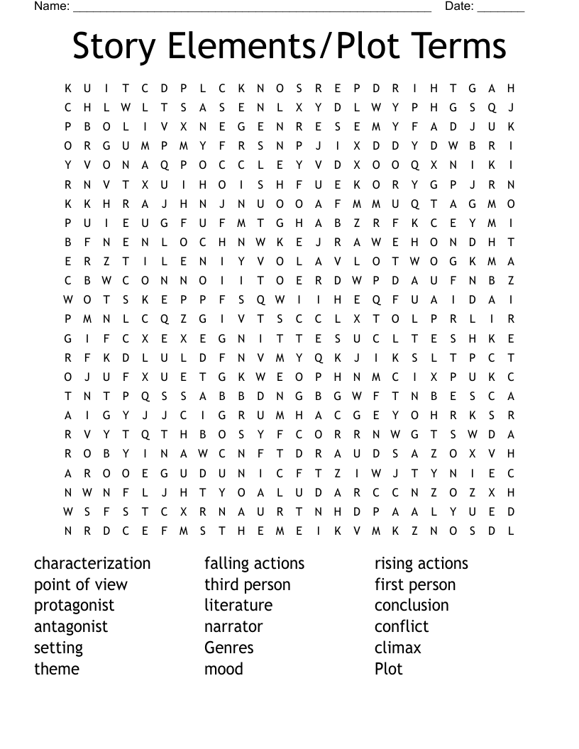 Story Elements/Plot Terms Word Search