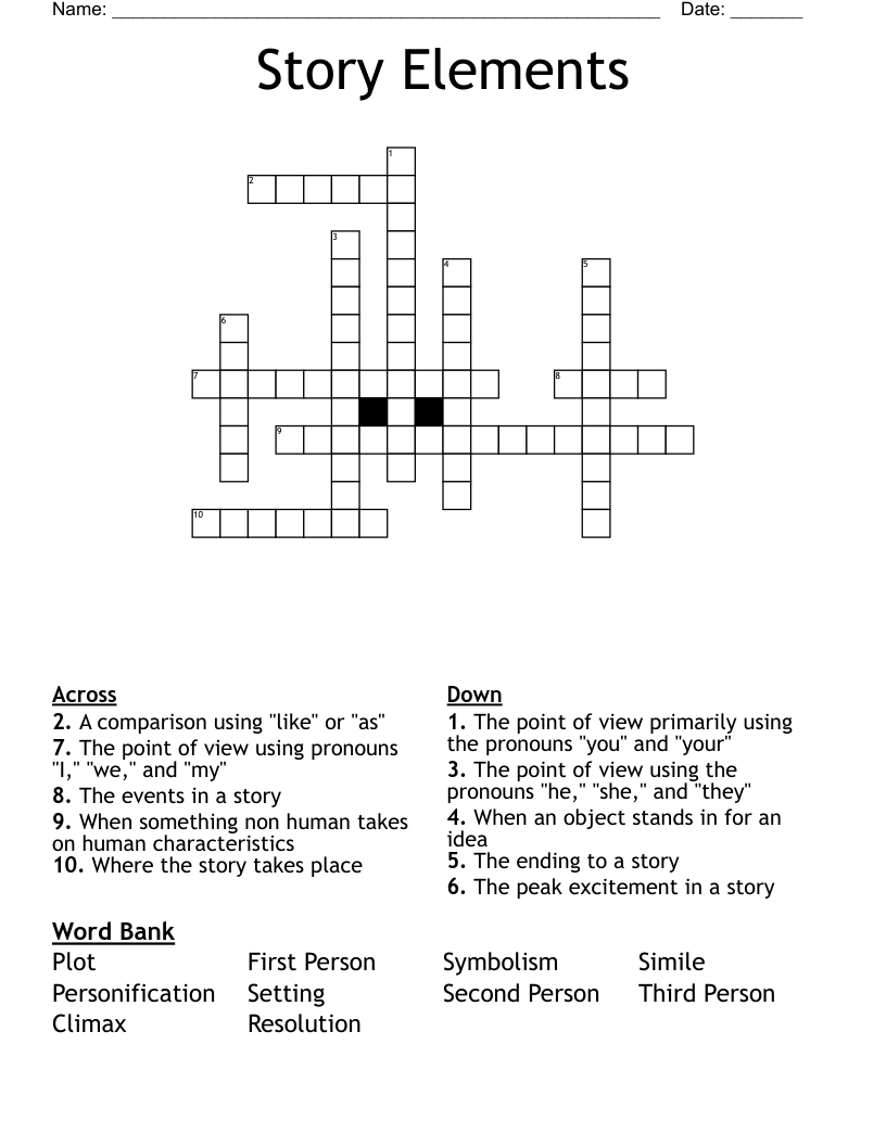 Story Elements Crossword