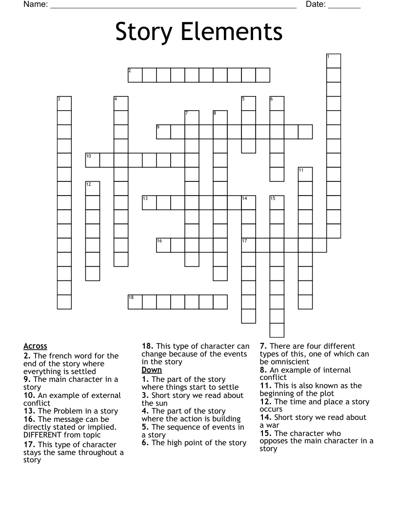 Story Elements Crossword