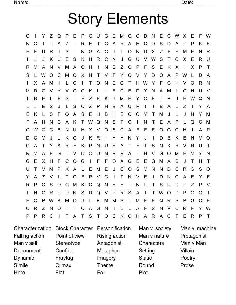 Story Elements Word Search