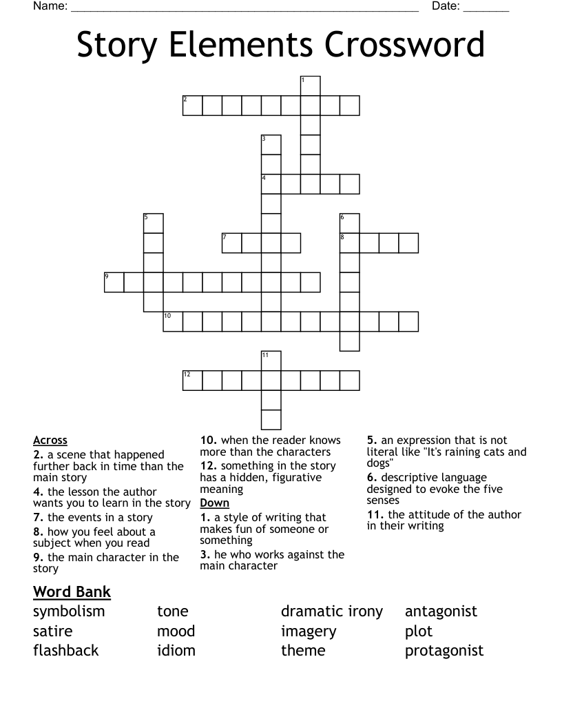 Story Elements Crossword