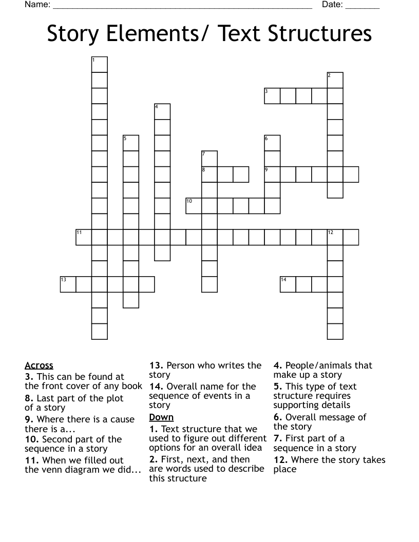 Story Elements/ Text Structures  Crossword