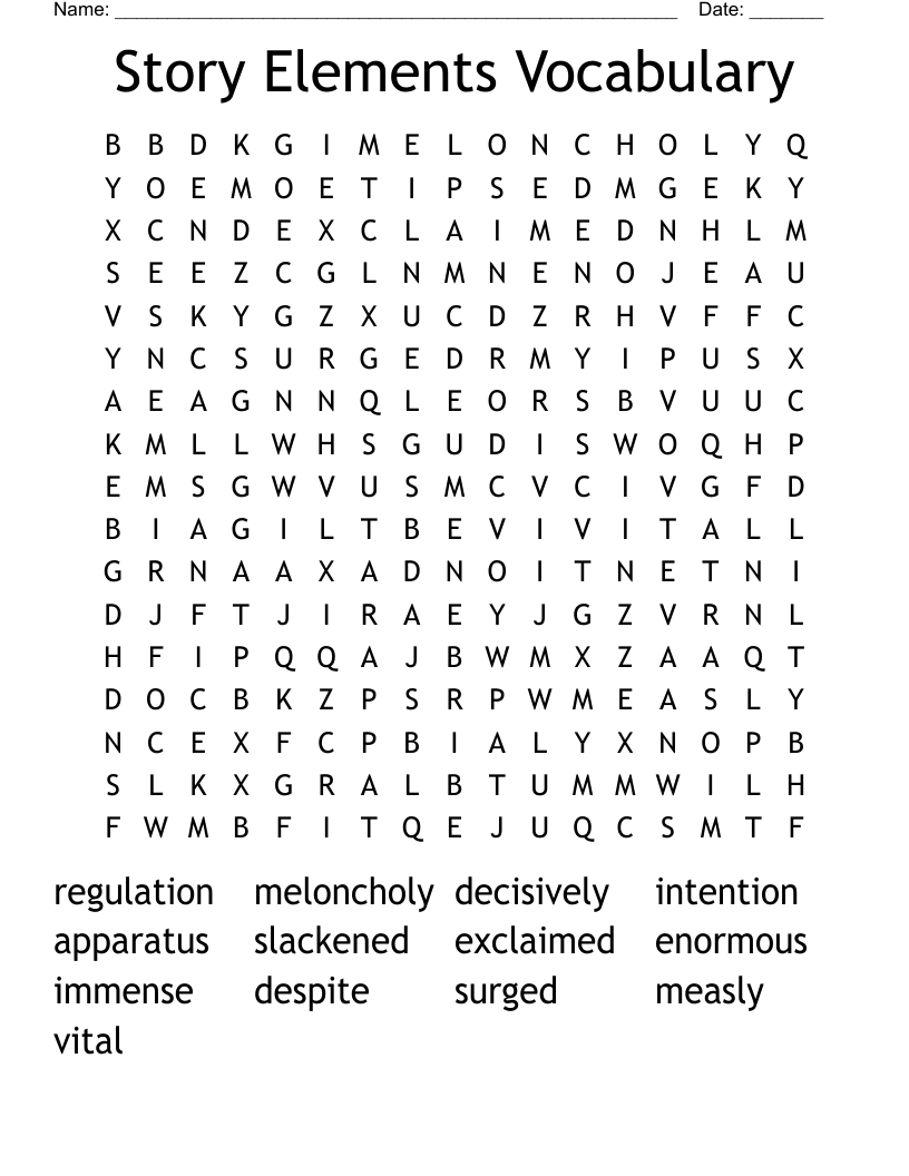 Story Elements Vocabulary Word Search