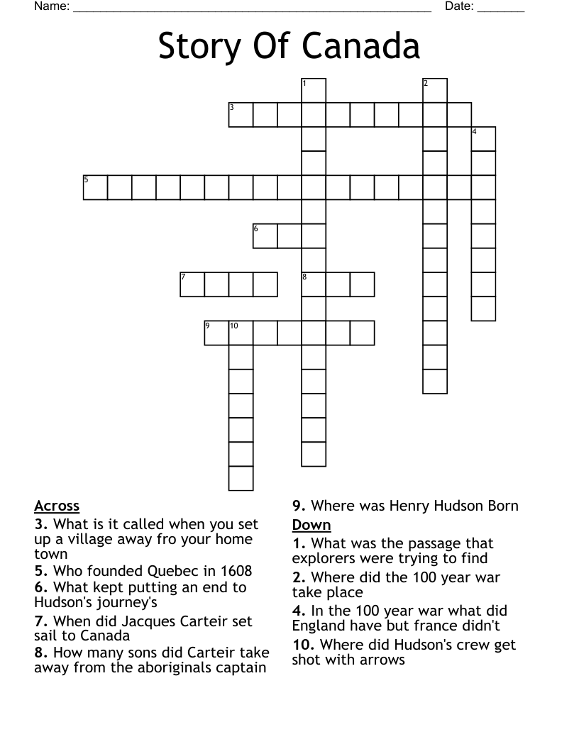 Story Of Canada Crossword