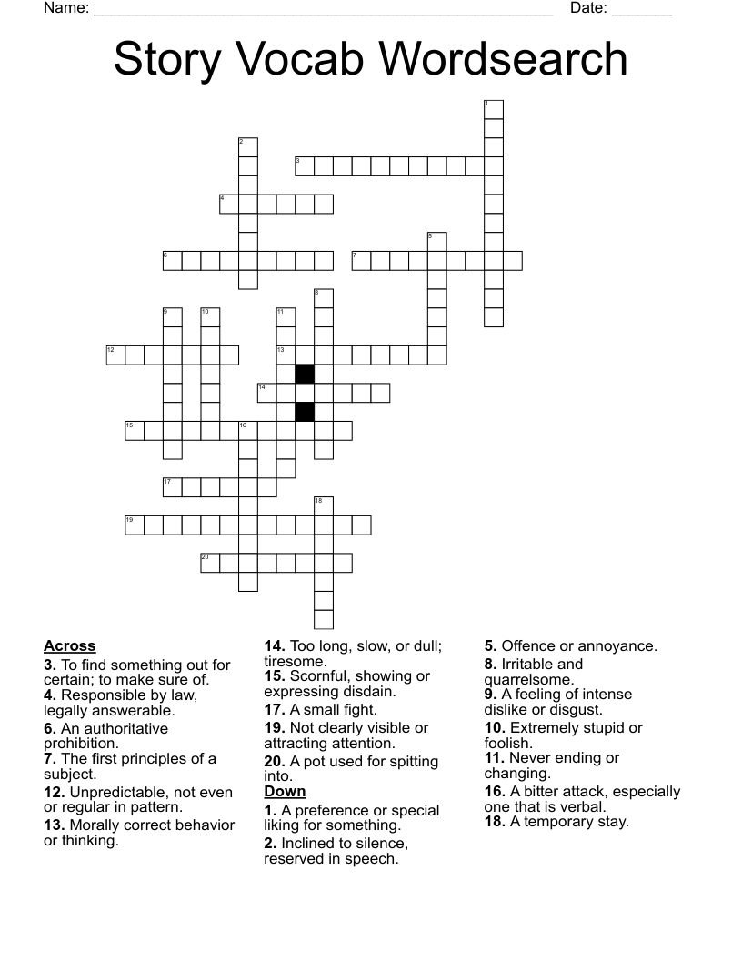 Story Vocab Wordsearch Crossword