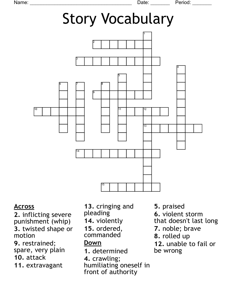 Story Vocabulary Crossword