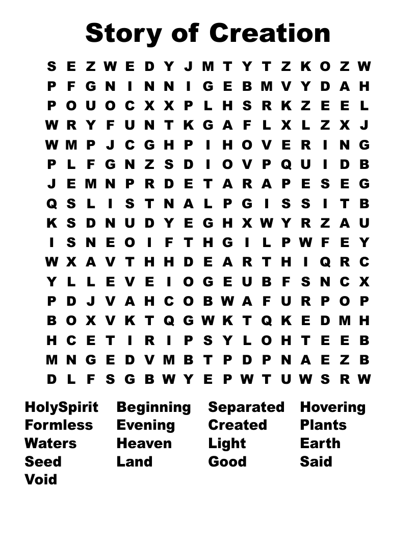 Story of Creation Word Search