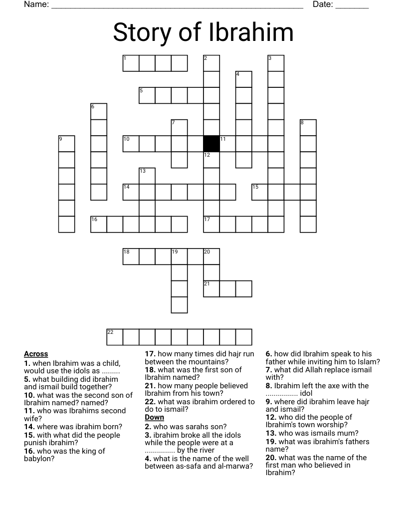 Story of Ibrahim Crossword