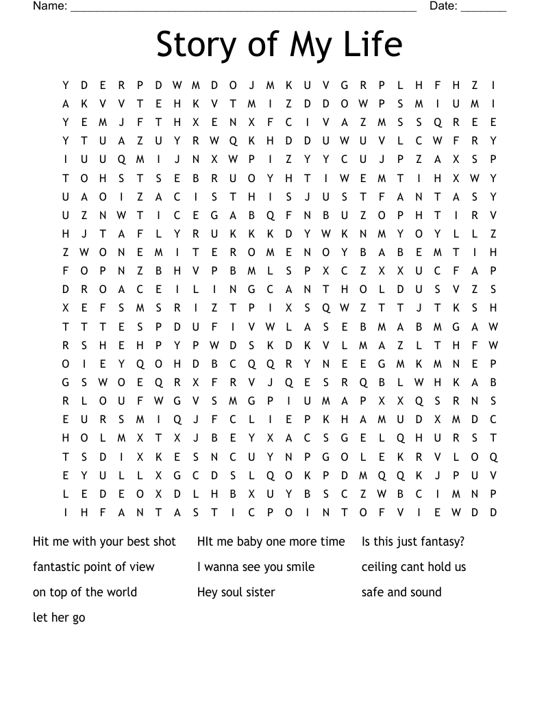 Story of My Life Word Search