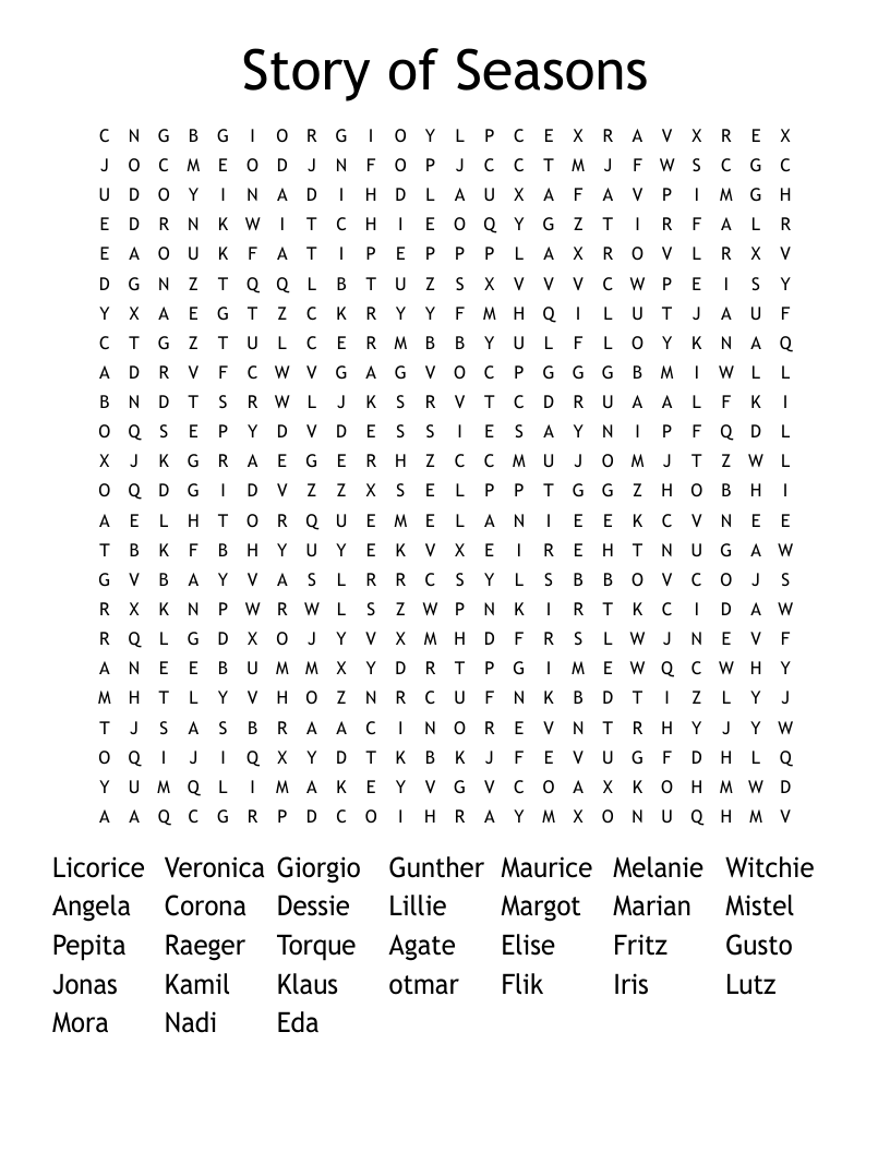 Story of Seasons Word Search