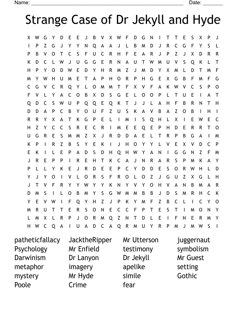 Strange Case of Dr Jekyll and Hyde Word Search
