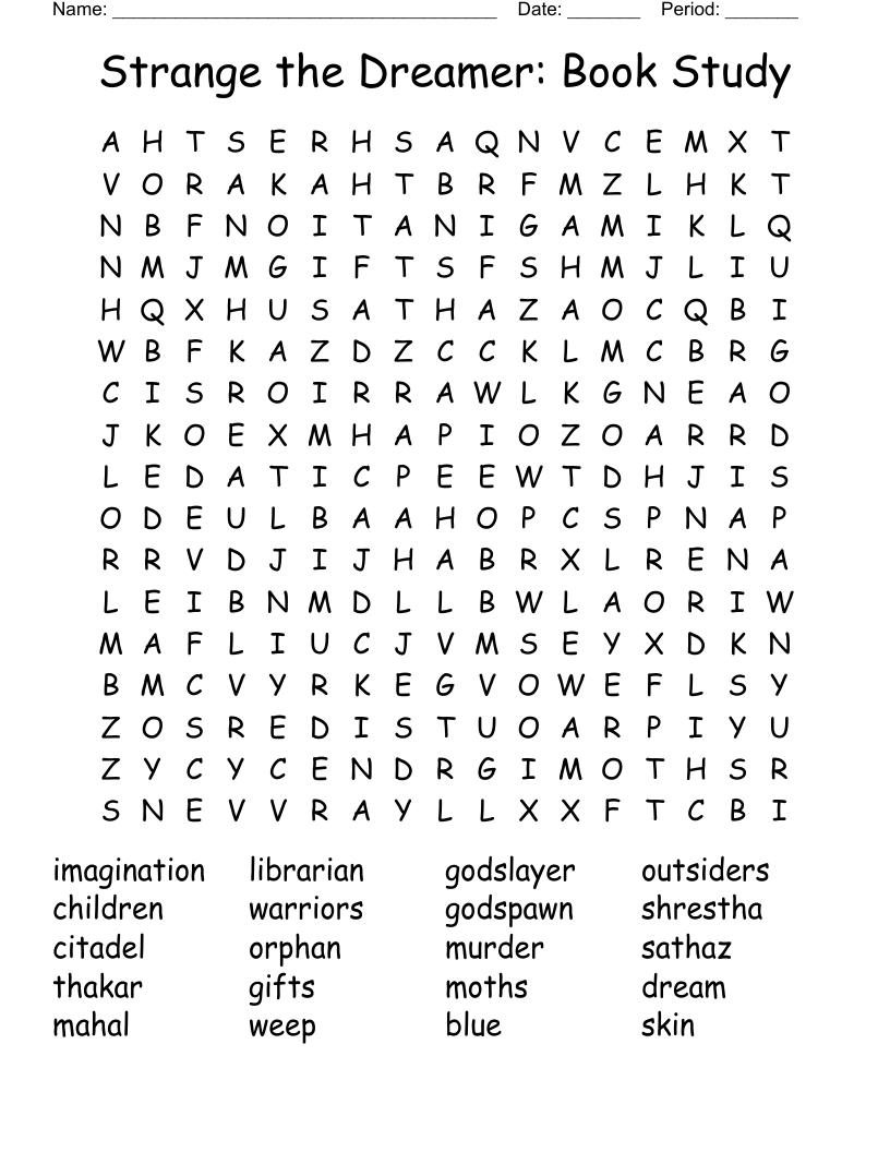 Strange the Dreamer: Book Study  Word Search