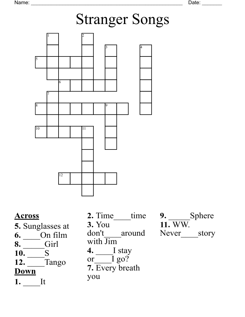 Stranger Songs Crossword