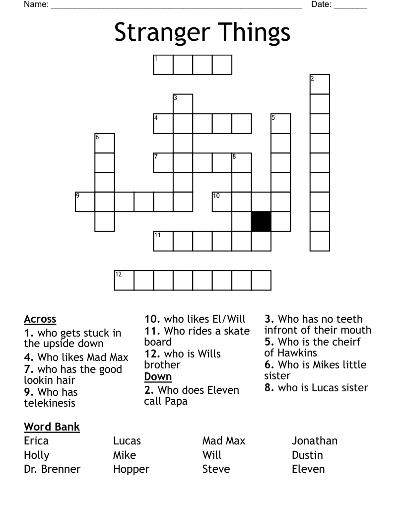 Stranger Things Crossword