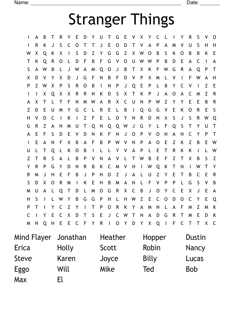 Stranger Things Word Search