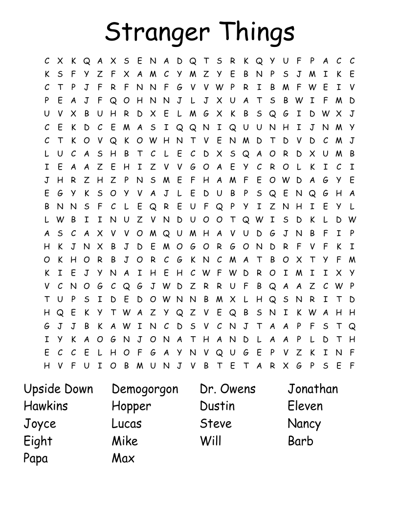 Stranger Things Word Search