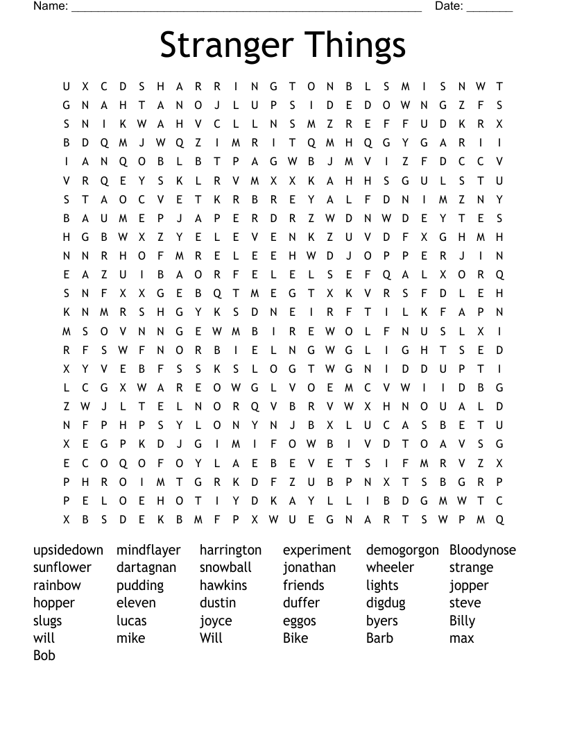 Stranger Things Word Search