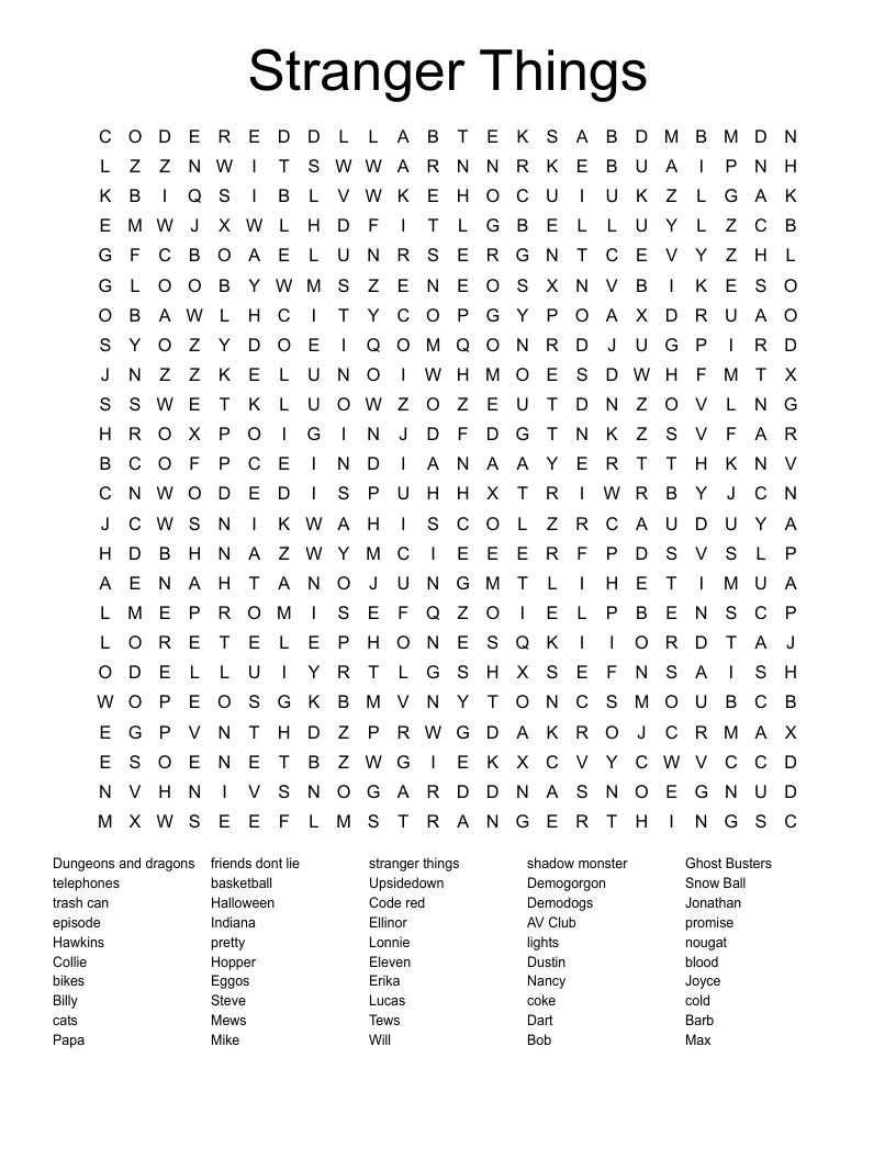 Stranger Things Word Search