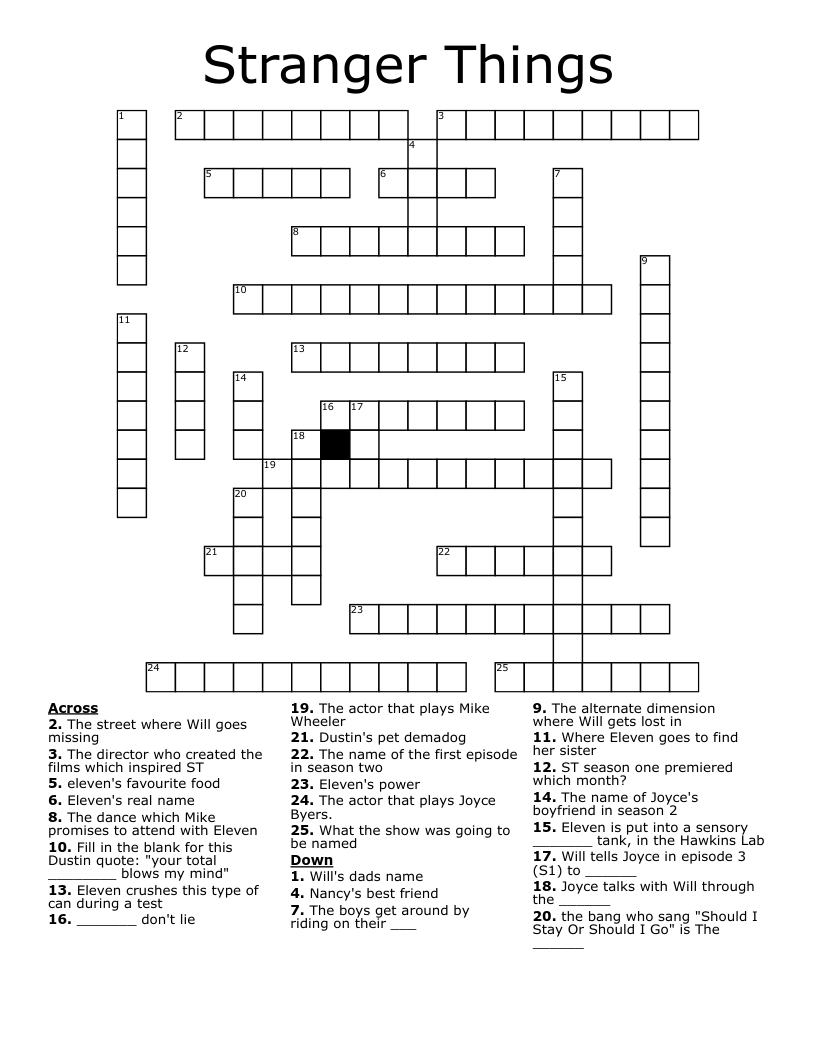 Stranger Things Crossword