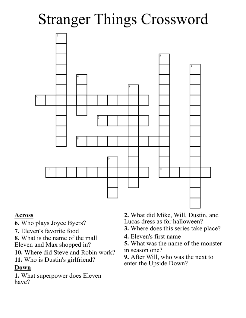 Stranger Things Crossword