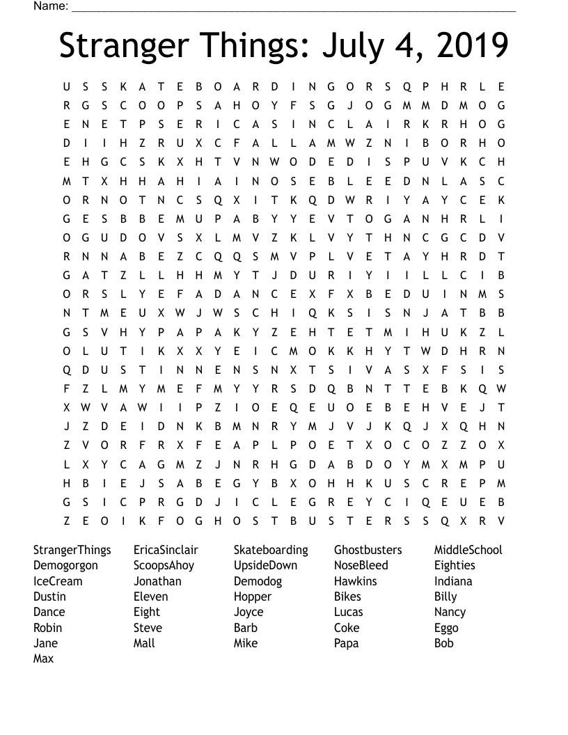 Stranger Things: July 4, 2019 Word Search