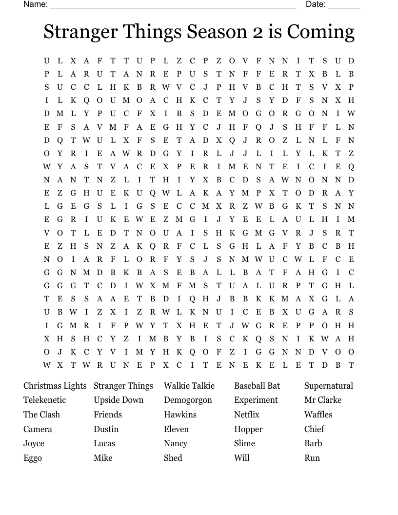 Stranger Things Season 2 is Coming  Word Search