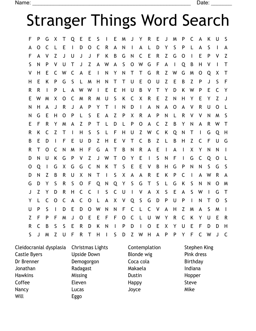 Stranger Things Word Search